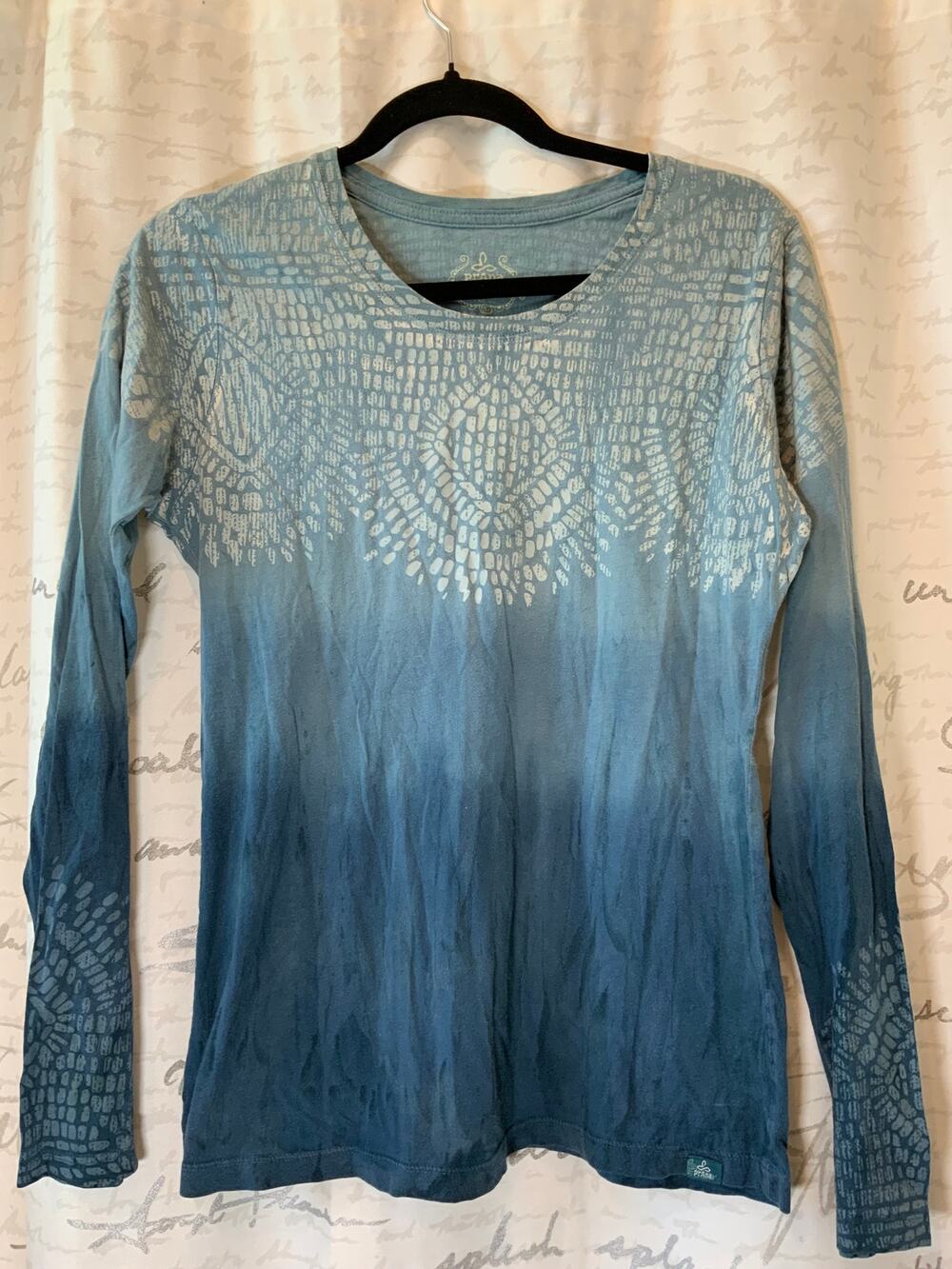 Prana Blue Ombré Organic Cotton Long Sleeve Shirt Medium Gorpcore Yoga
